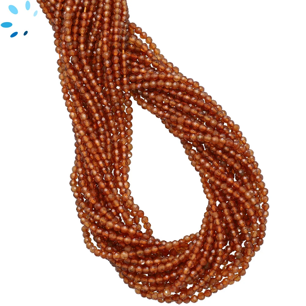 Hessonite Garnet Faceted Round Top to Bottom Drilled Beads 2.5mm - 14 Inch Strand