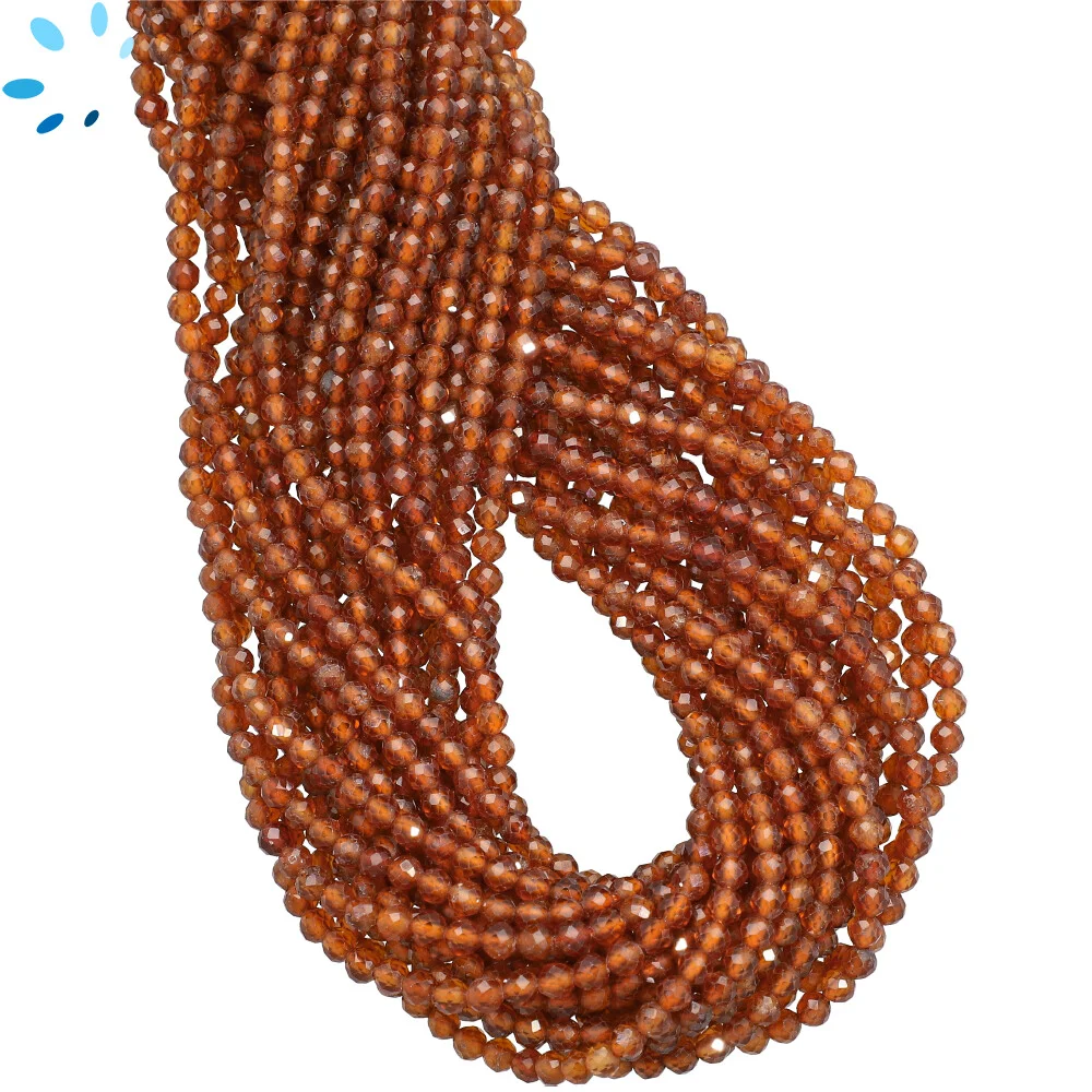 Hessonite Garnet Faceted Round Top to Bottom Drilled Beads 3mm - 14 Inch Strand