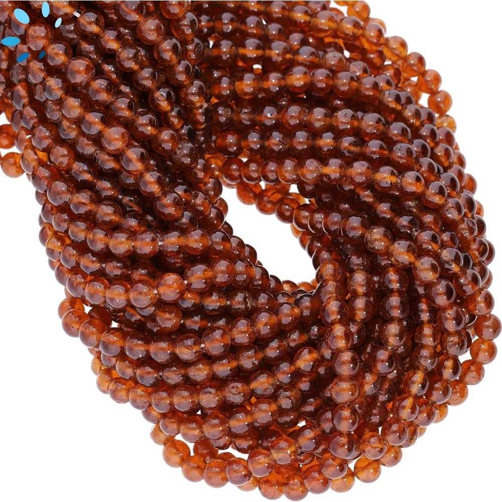 Hessonite Garnet Smooth Round Top to Bottom Drilled Beads 4mm - 14 Inch Strand
