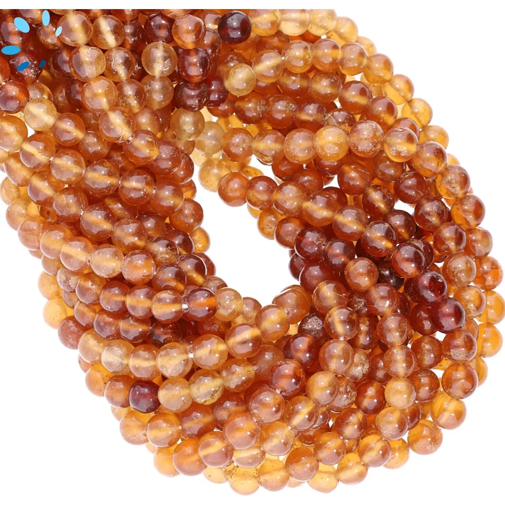 Hessonite Garnet Smooth Round Top to Bottom Drilled Beads 5mm - 14 Inch Strand