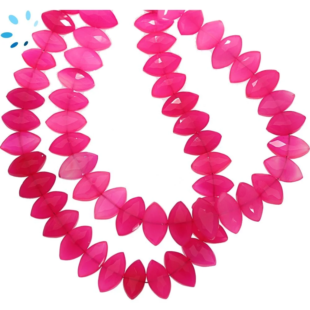 Hot Pink Chalcedony Faceted Marquise Center Drilled Beads 11x6mm - 8 Inch Strand