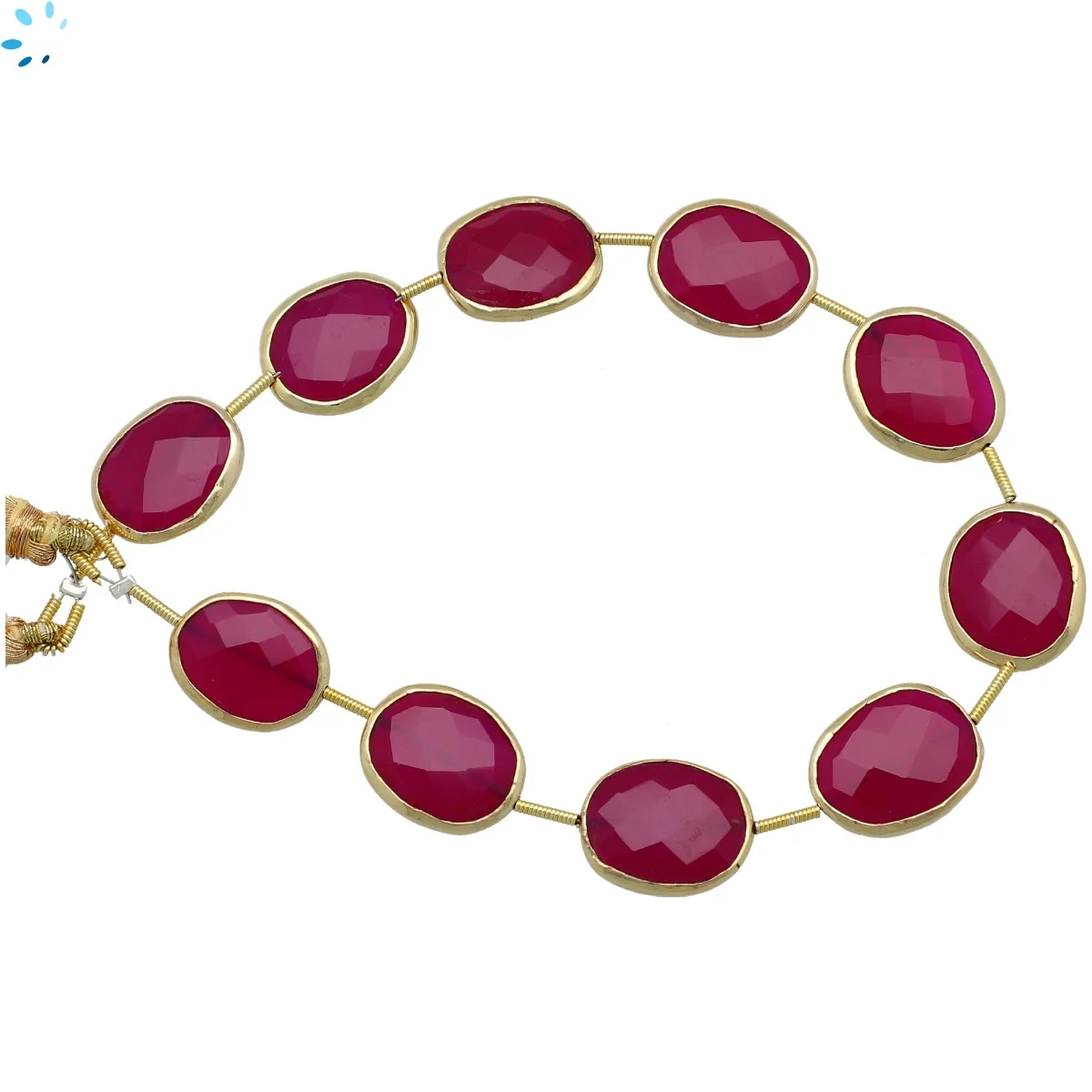 Hot Pink Chalcedony Faceted Nuggets Bezel Set Beads 15x12mm Top to Bottom Drilled - 18k Gold Plated Sterling Silver