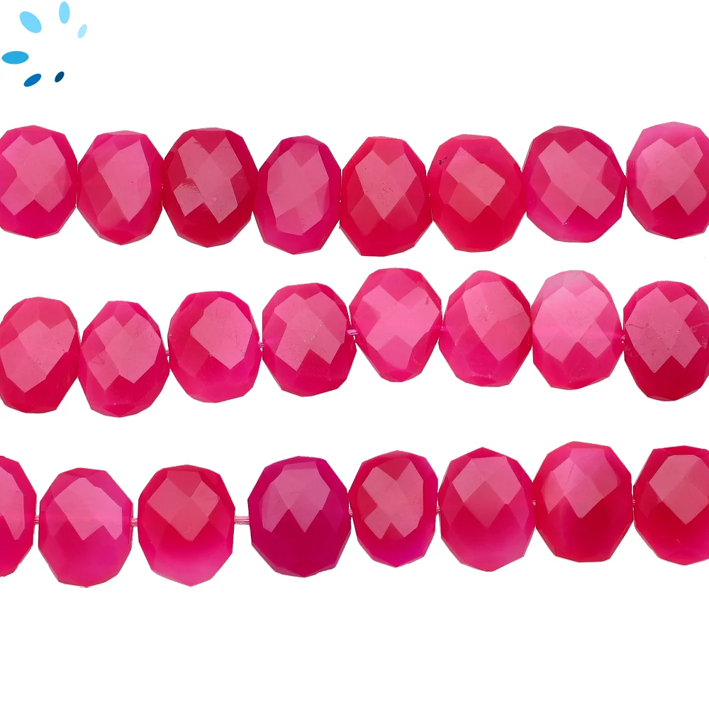 Hot Pink Chalcedony Faceted Nuggets Center Drilled Beads 14x10 - 16x12mm - 14 Inch Strand