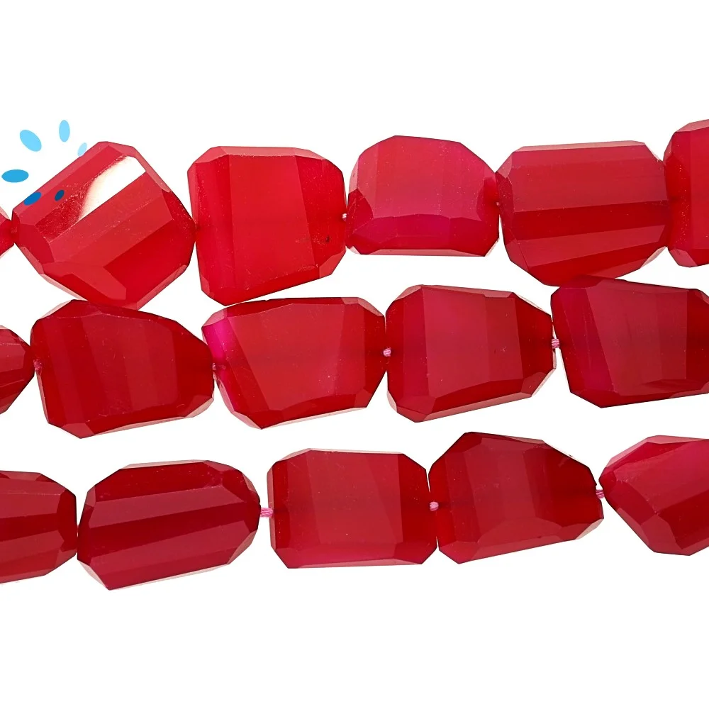 Hot Pink Chalcedony Faceted Nuggets Top to Bottom Drilled Beads 14x12 - 16x14mm - 14 Inch Strand