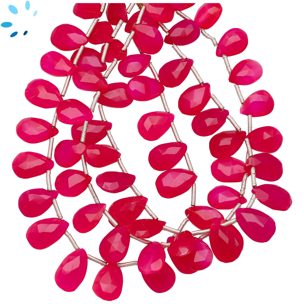 Hot Pink Chalcedony Faceted Pear Top Drilled Beads 12x8mm - 8 Inch Strand