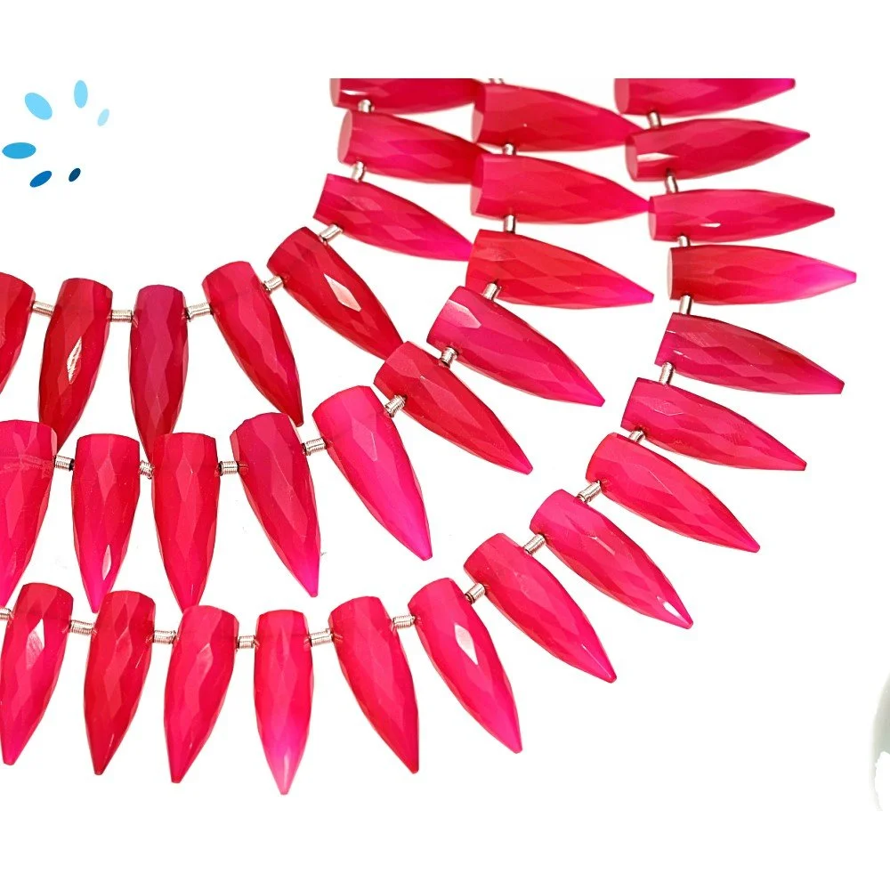 Hot Pink Chalcedony Faceted Spike Top Drilled Beads 13x4 - 16x5mm - 8 Inch Strand