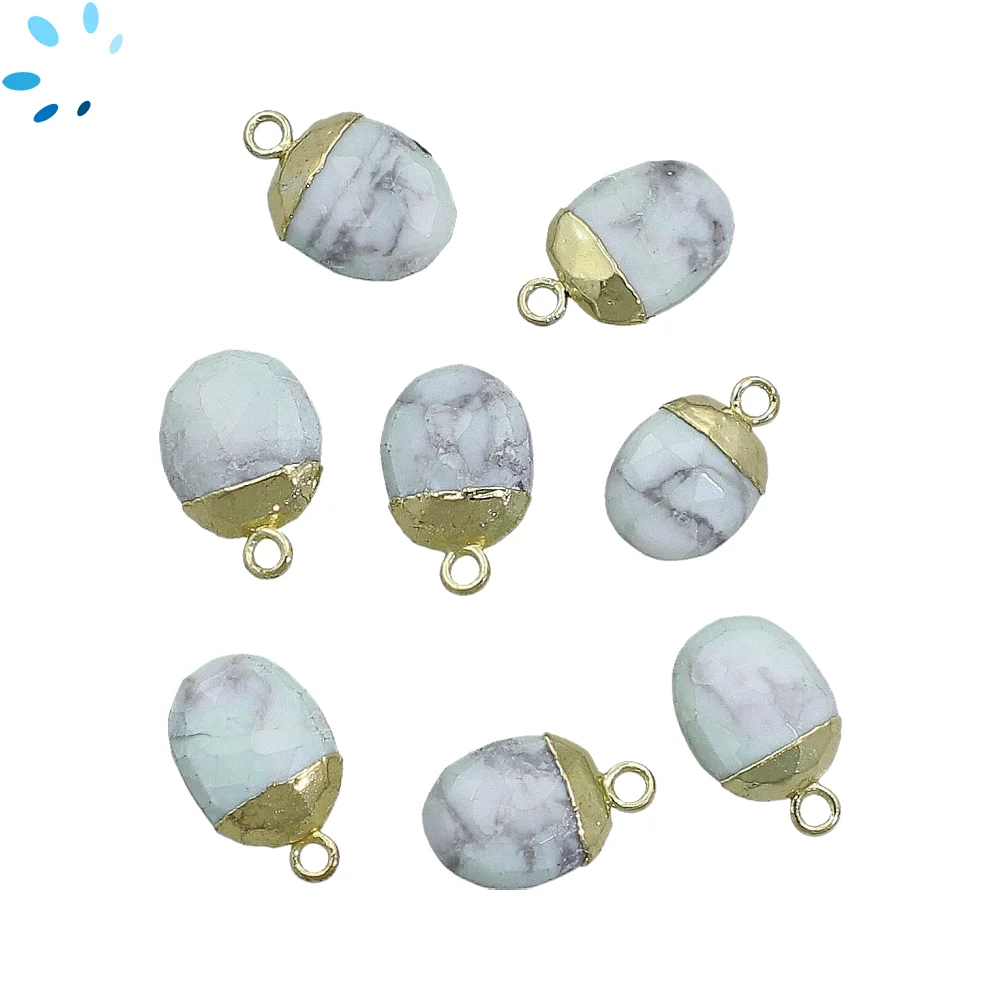 Howlite Oval Pendant Charm 10x8mm 18k Gold Electroplated - Set of 4