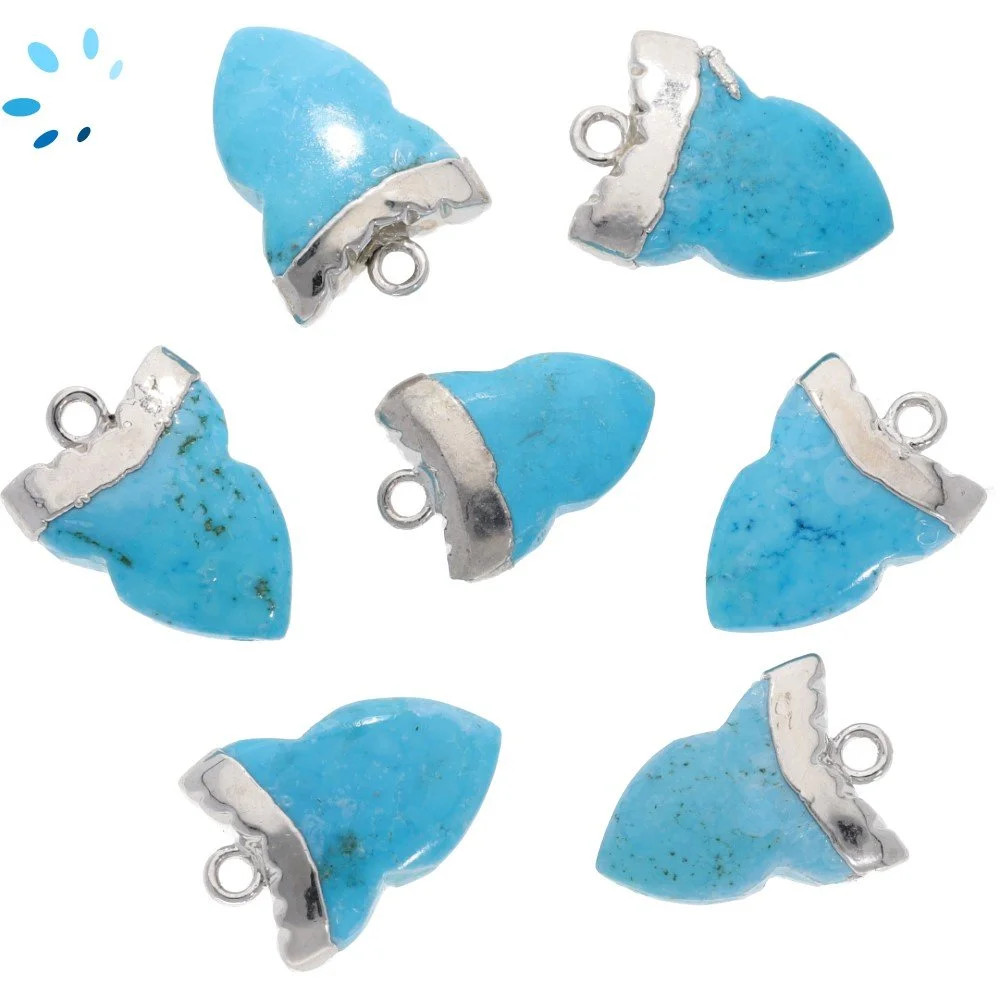 Howlite Shark Tooth Charm Pendant 15x11 - 17x13mm Silver Electroplated - Set of 4