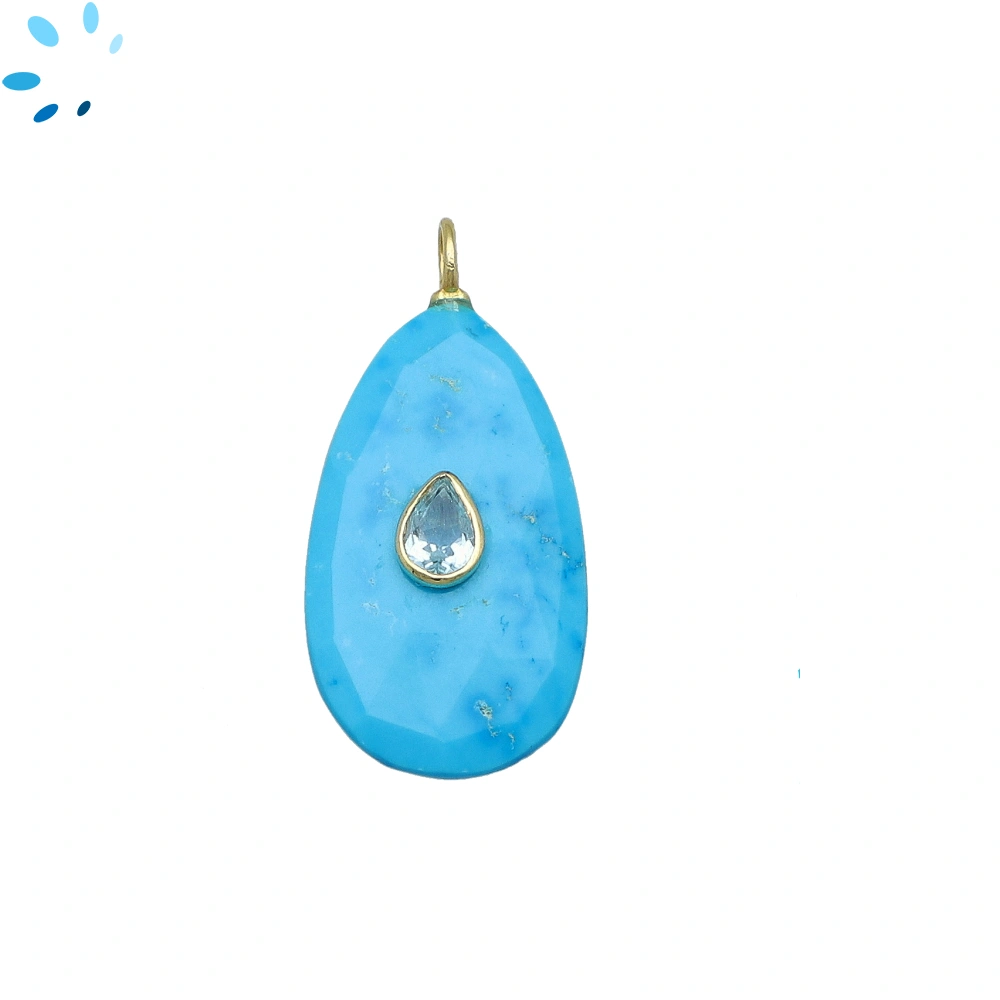 Howlite Turquoise & Blue Topaz Pear Inlay Pendant Charm 29x16mm - 18k Gold Plated Sterling Silver - 1 Piece