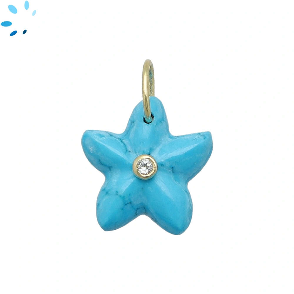 Howlite Turquoise & White Topaz Starfish Inlay Pendant Charm 15-16mm - 18k Gold Plated Sterling Silver - Set of 2
