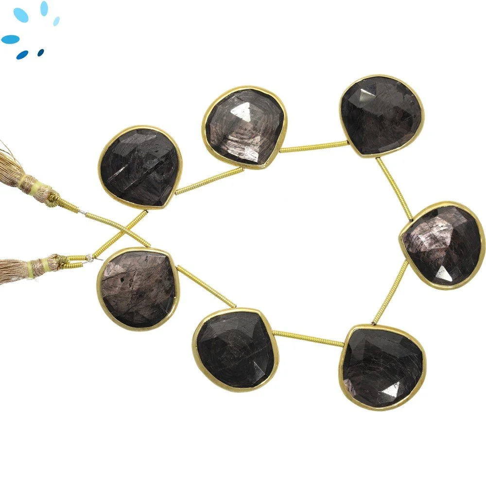 Hypersthene Faceted Heart Bezel Set Beads 19mm Top Drilled - 18k Gold Plated Sterling Silver