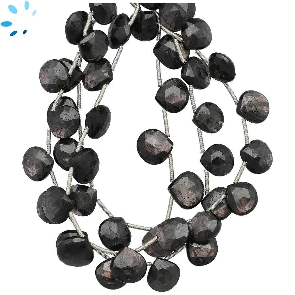 Hypersthene Faceted Heart Top Drilled Beads 9mm - 8 Inches