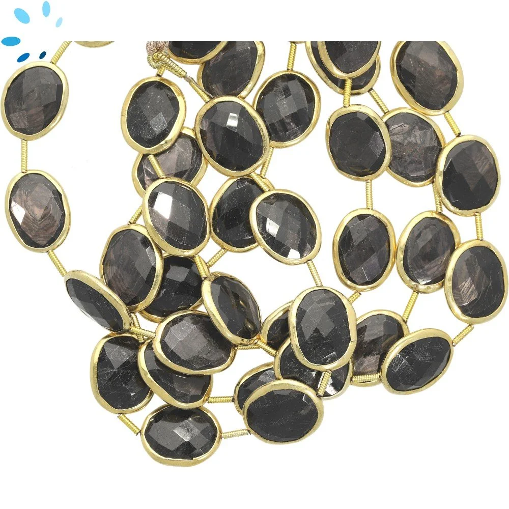 Hypersthene Faceted Nuggets Bezel Set Beads 15x12mm Top to Bottom Drilled - 18k Gold Plated Sterling Silver