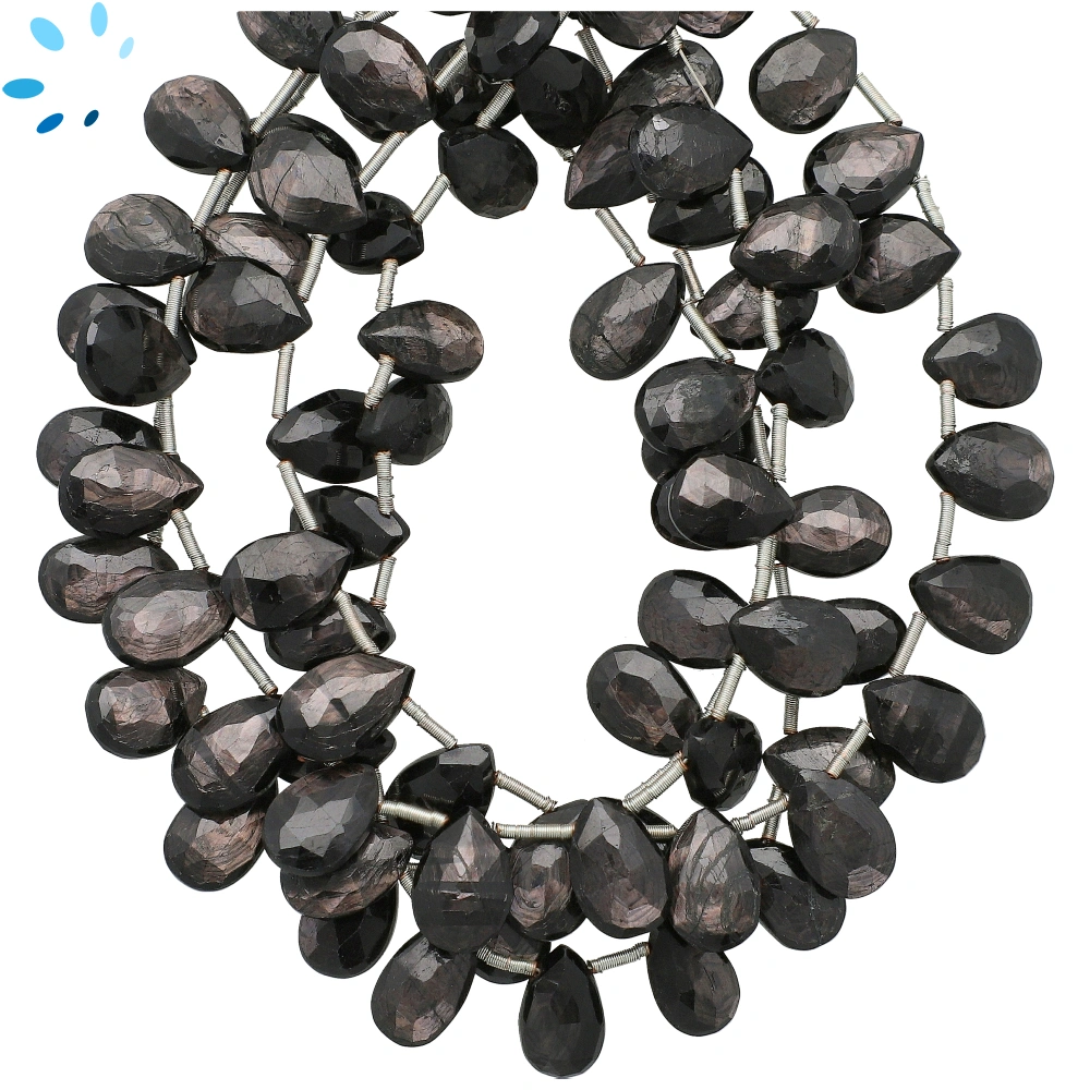 Hypersthene Faceted Pear Top Drilled Beads 10x7-12x8mm - 8 Inch Strand