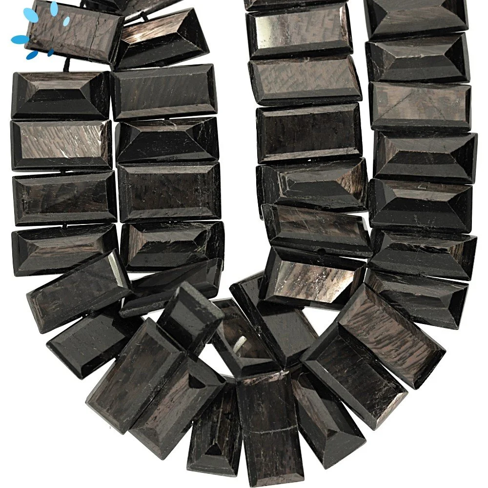 Hypersthene Faceted Rectangle Center Drilled Beads 14x7 - 16x9mm - 8 Inch Strand