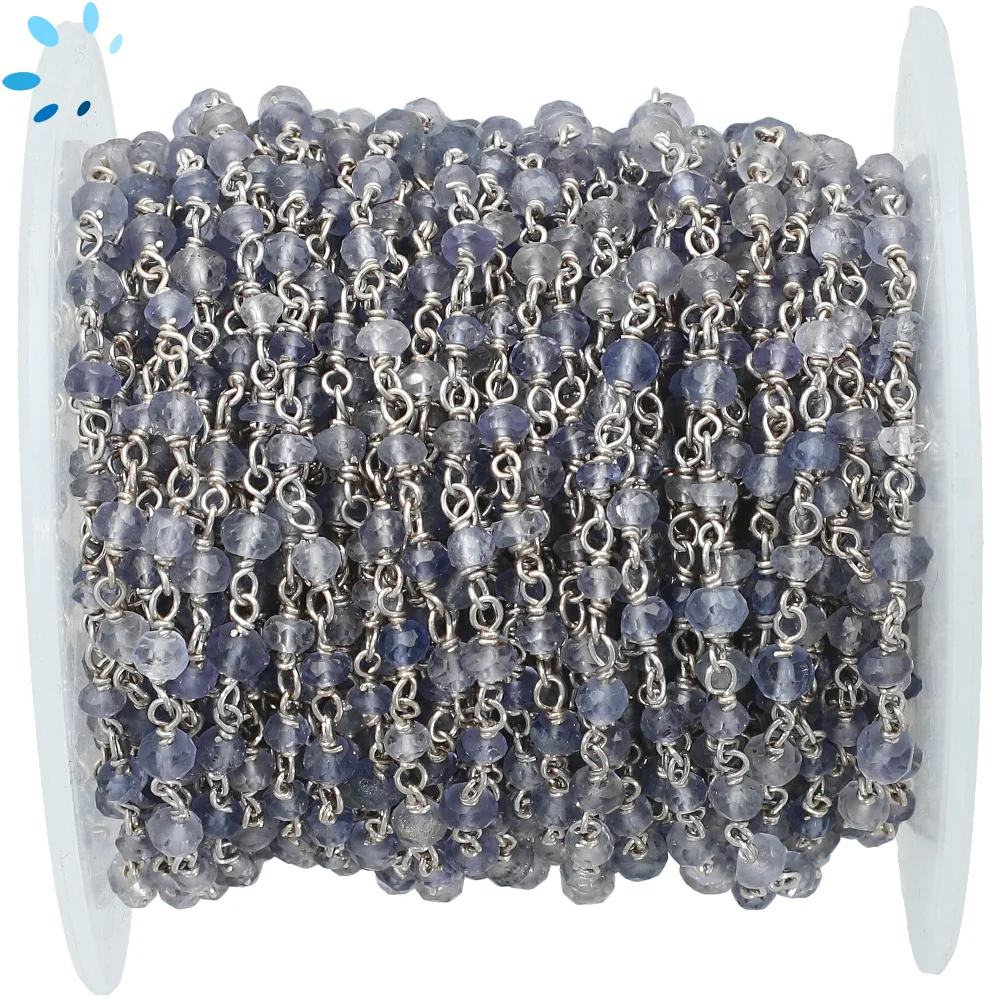 Iolite Faceted Button 3mm Sterling Silver Rosary Style Beaded Chain Per Foot