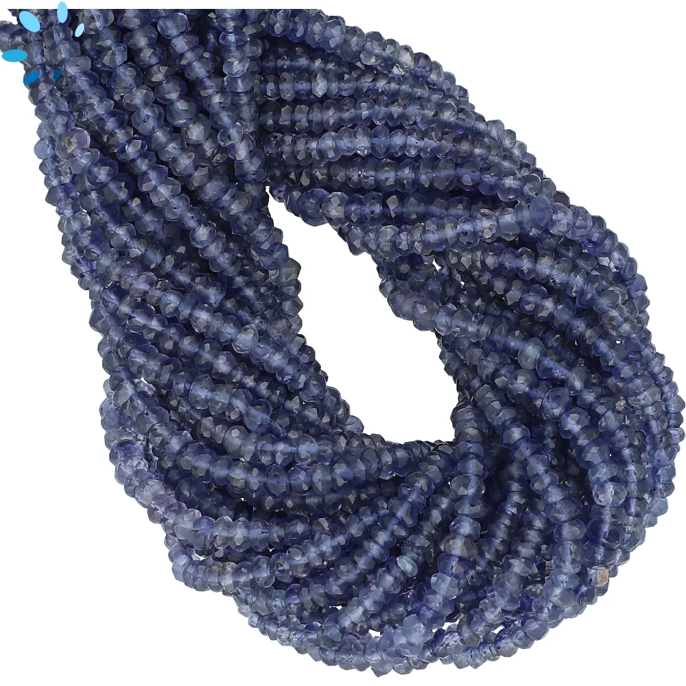 Iolite Faceted Rondelle Center Drilled Beads 3mm - 14 Inch Strand