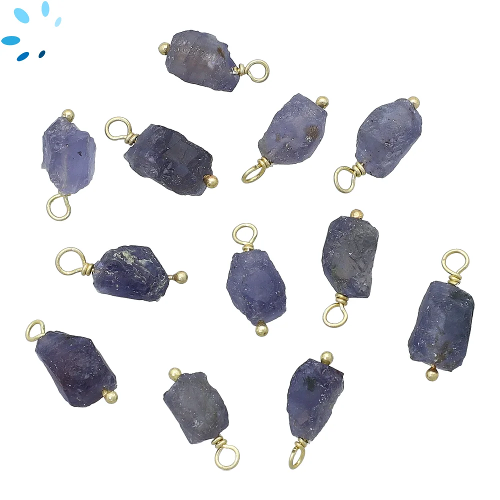 Iolite Rough Bezel Charm Pendant 8x5 - 10x7mm - 18k Gold Plated Sterling Silver - Set of 4