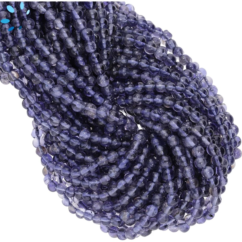 Iolite Smooth Round Top to Bottom Drilled Beads 3mm - 14 Inch Strand