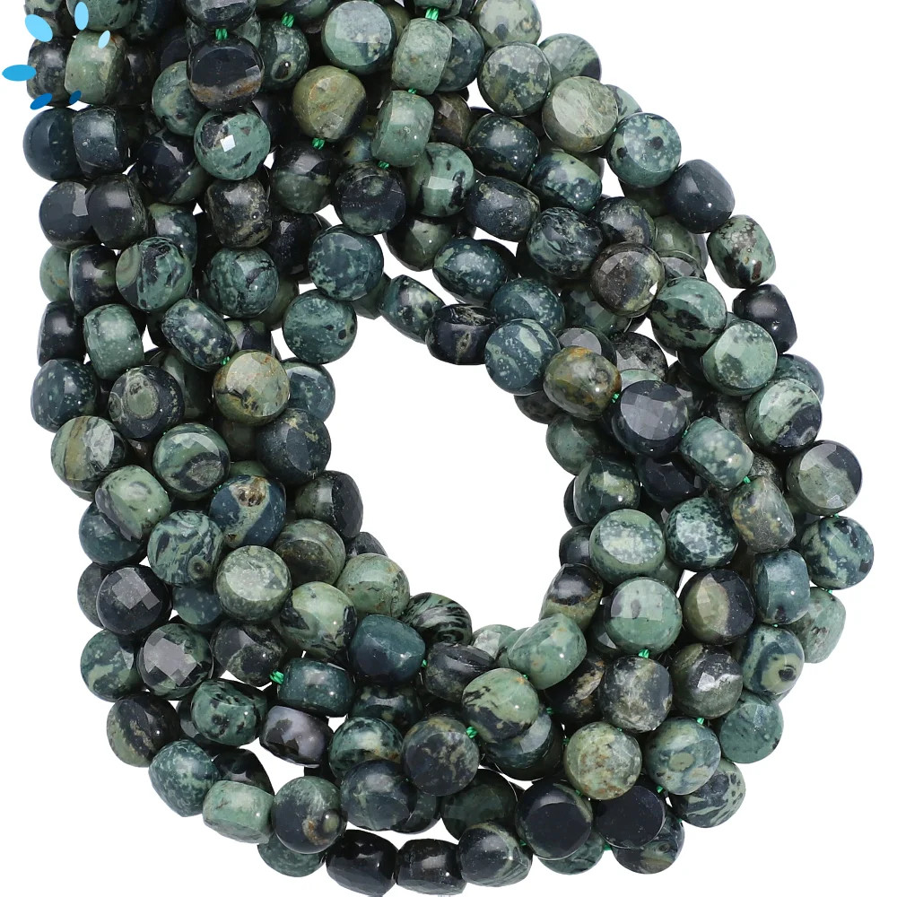 Kambaba Jasper Faceted Coin Top to Bottom Drilled Beads 6mm - 14 Inch Strand