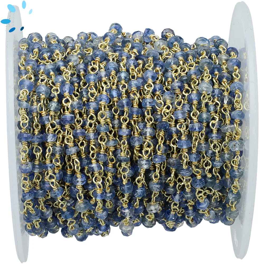 Kyanite Faceted Button 3 - 3.5mm Sterling Silver Gold Plated Rosary Style Beaded Chain Per Foot