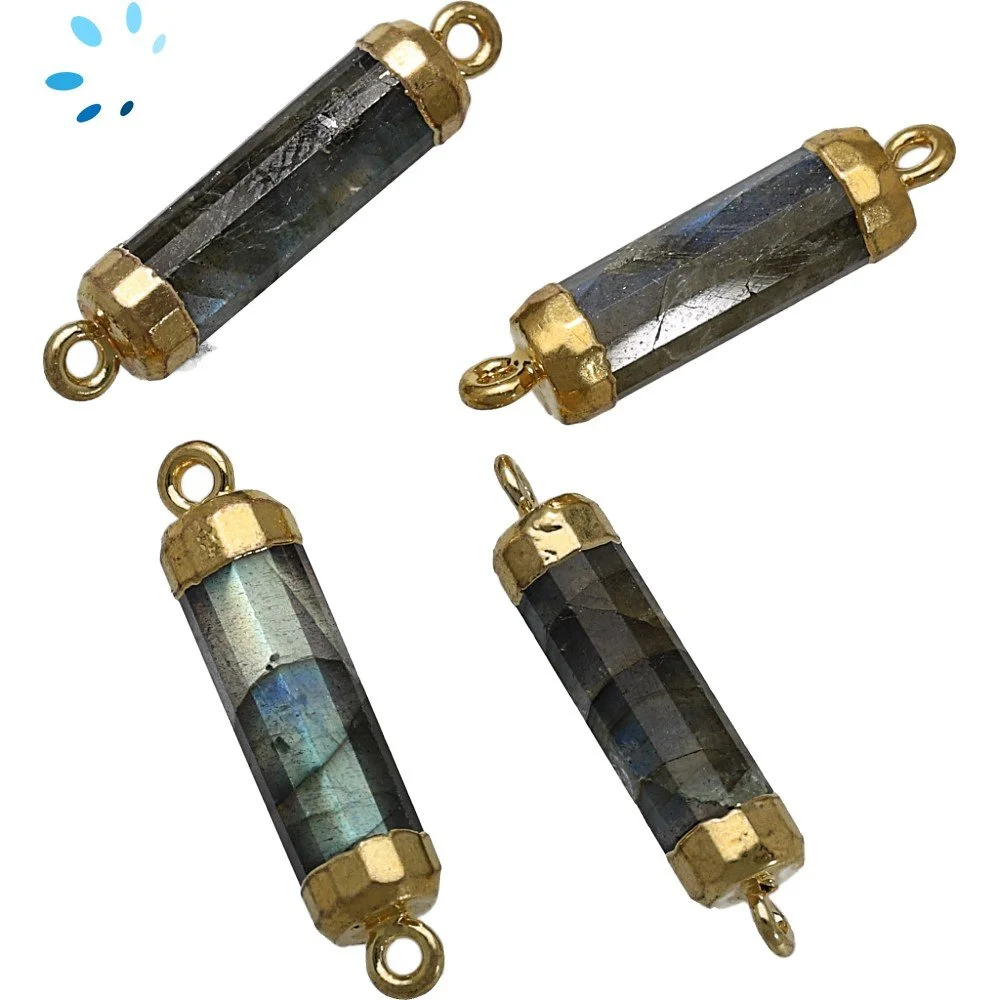 Labradorite Barrel Connector 18x5mm 18k Gold Electroplated - Set of 4