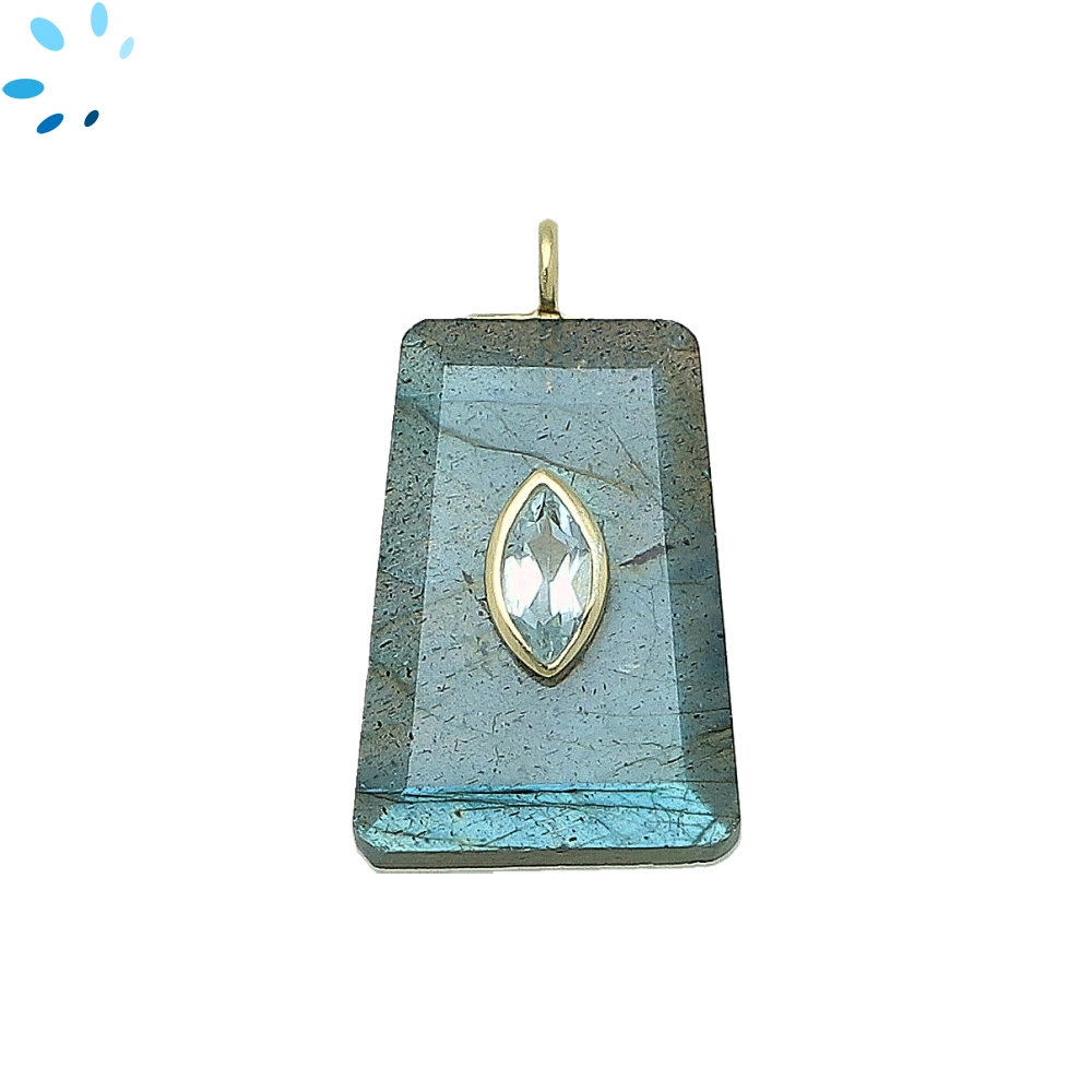 Labradorite & Blue Topaz Fancy Shape Inlay Charm Pendant 24x16mm - 18k Gold Plated Sterling Silver