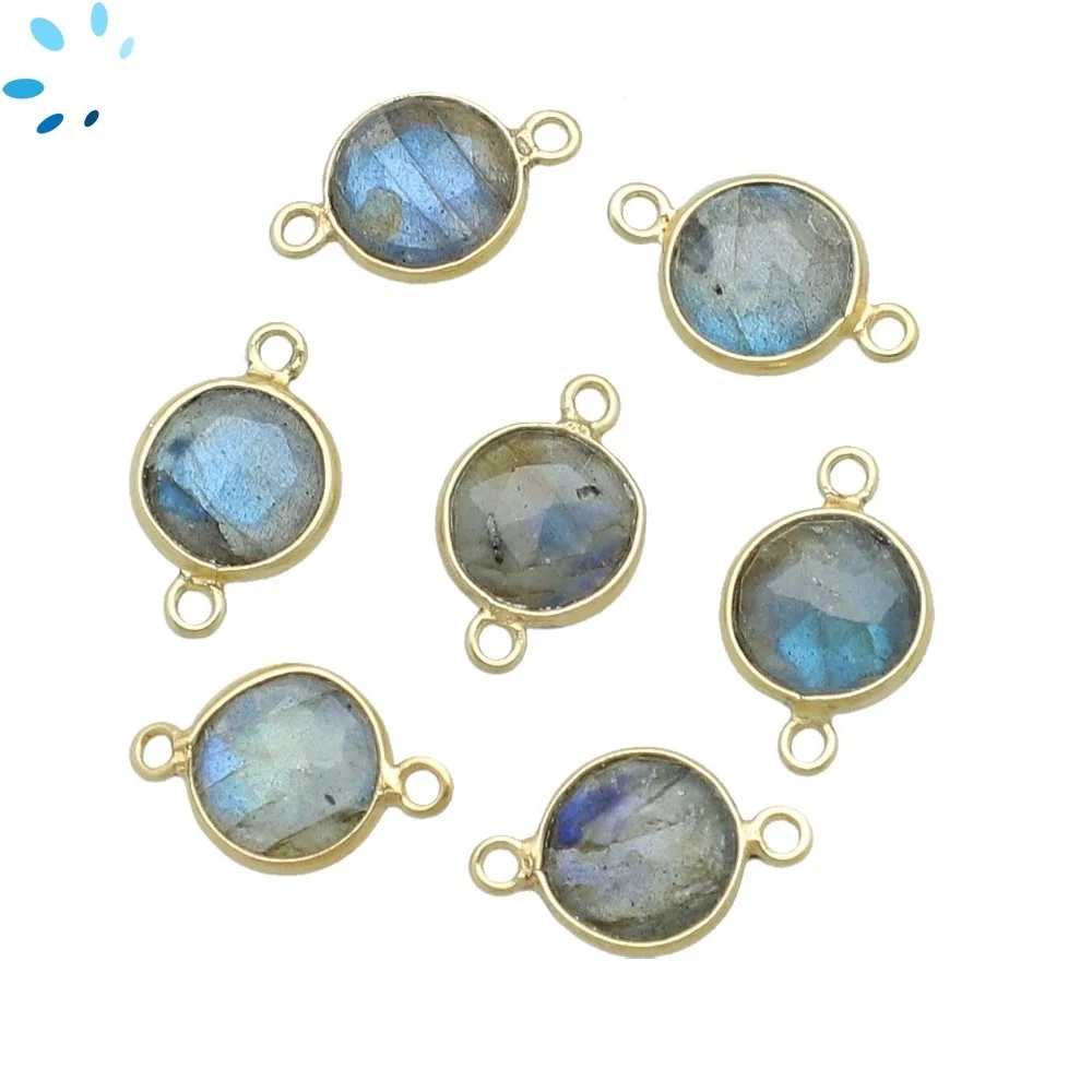 Labradorite Coin Connector 9mm 18k Gold Electroplated - Set of 4