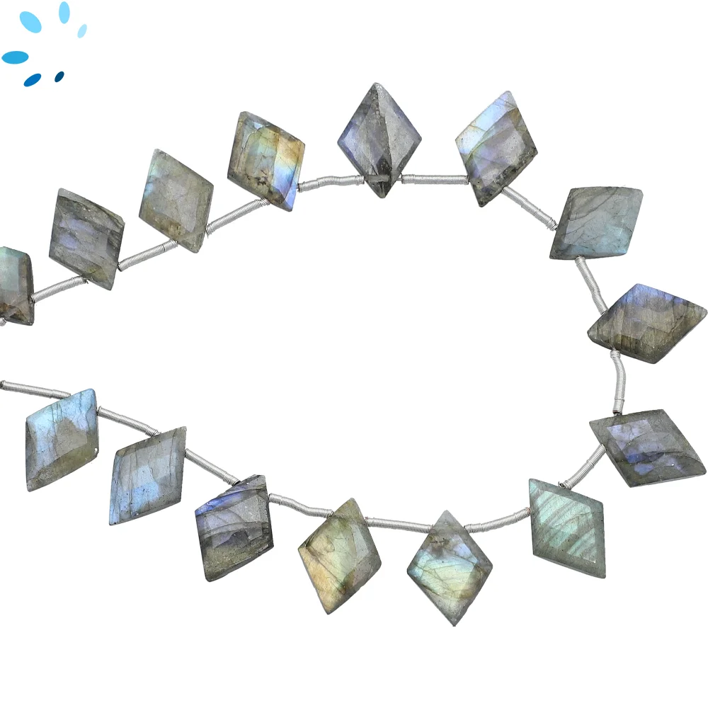 Labradorite Faceted Diamond Top Drilled Beads 11x9mm - 8 Inch Strand