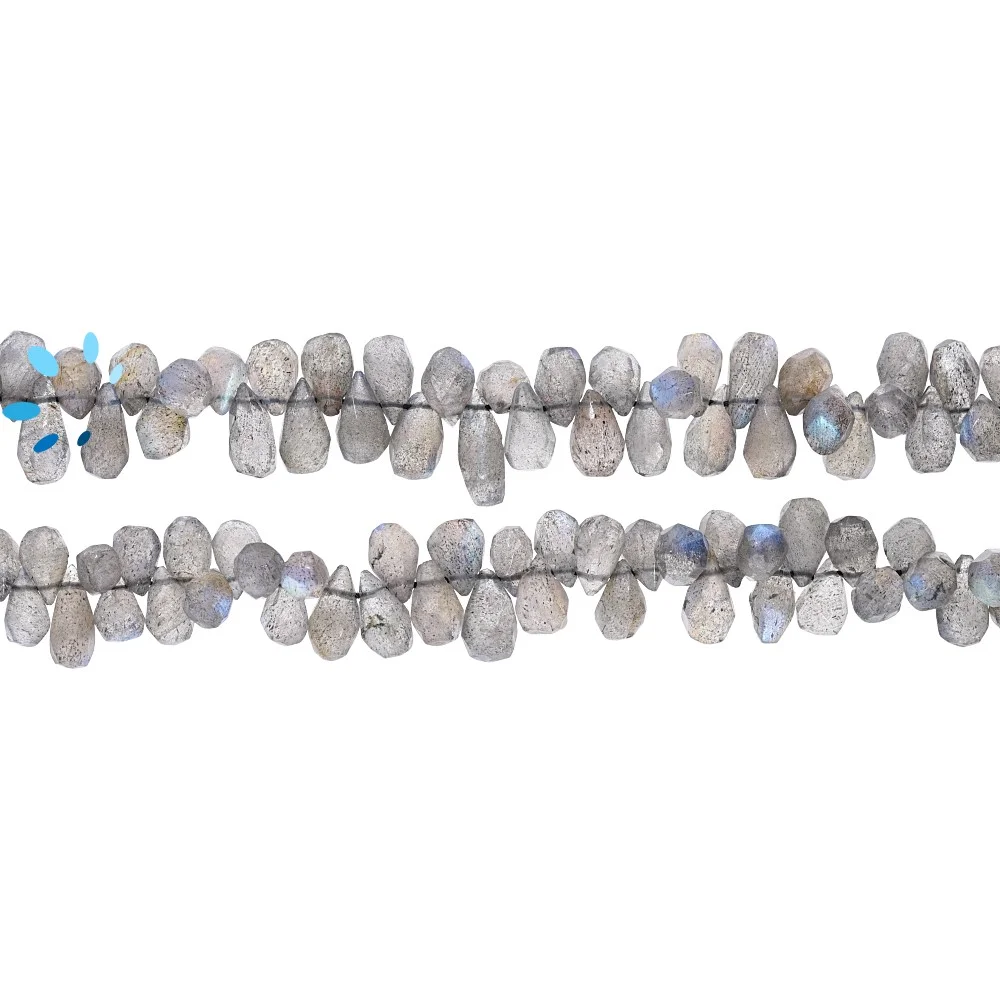 Labradorite Faceted Drop Top Drilled Beads 7x5 - 12x7mm - 14 Inch Strand
