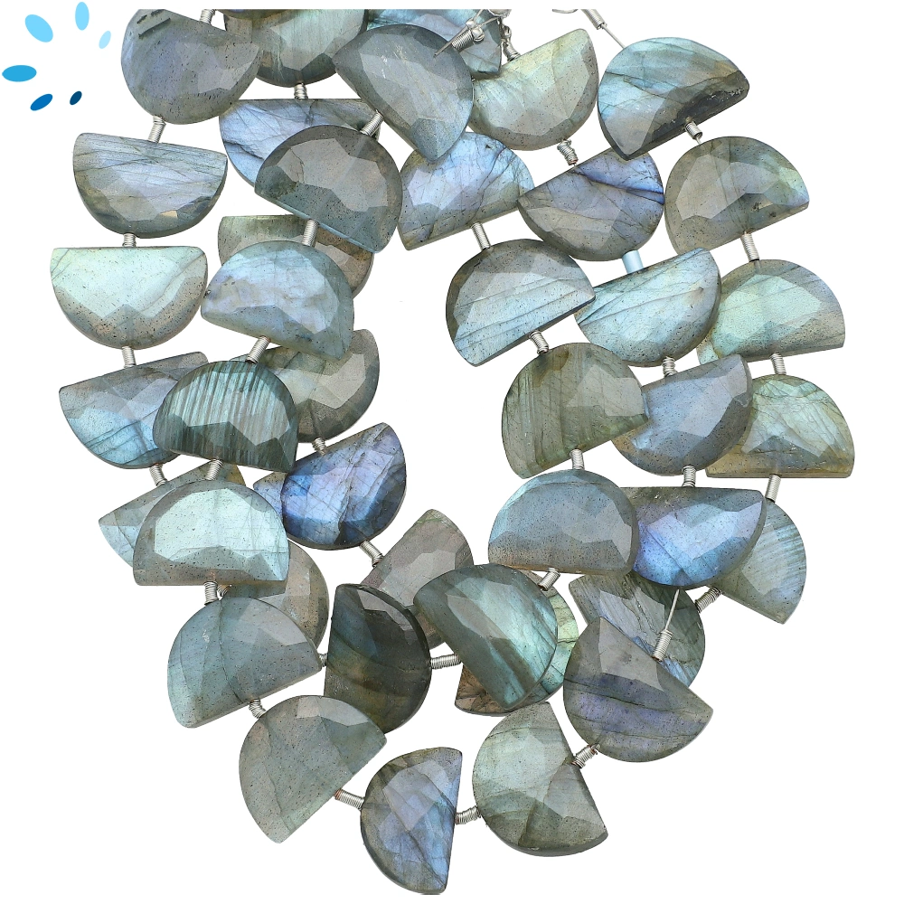 Labradorite Faceted Half Moon Top to Bottom Drilled Beads 15x10mm - 8 Inch Strand