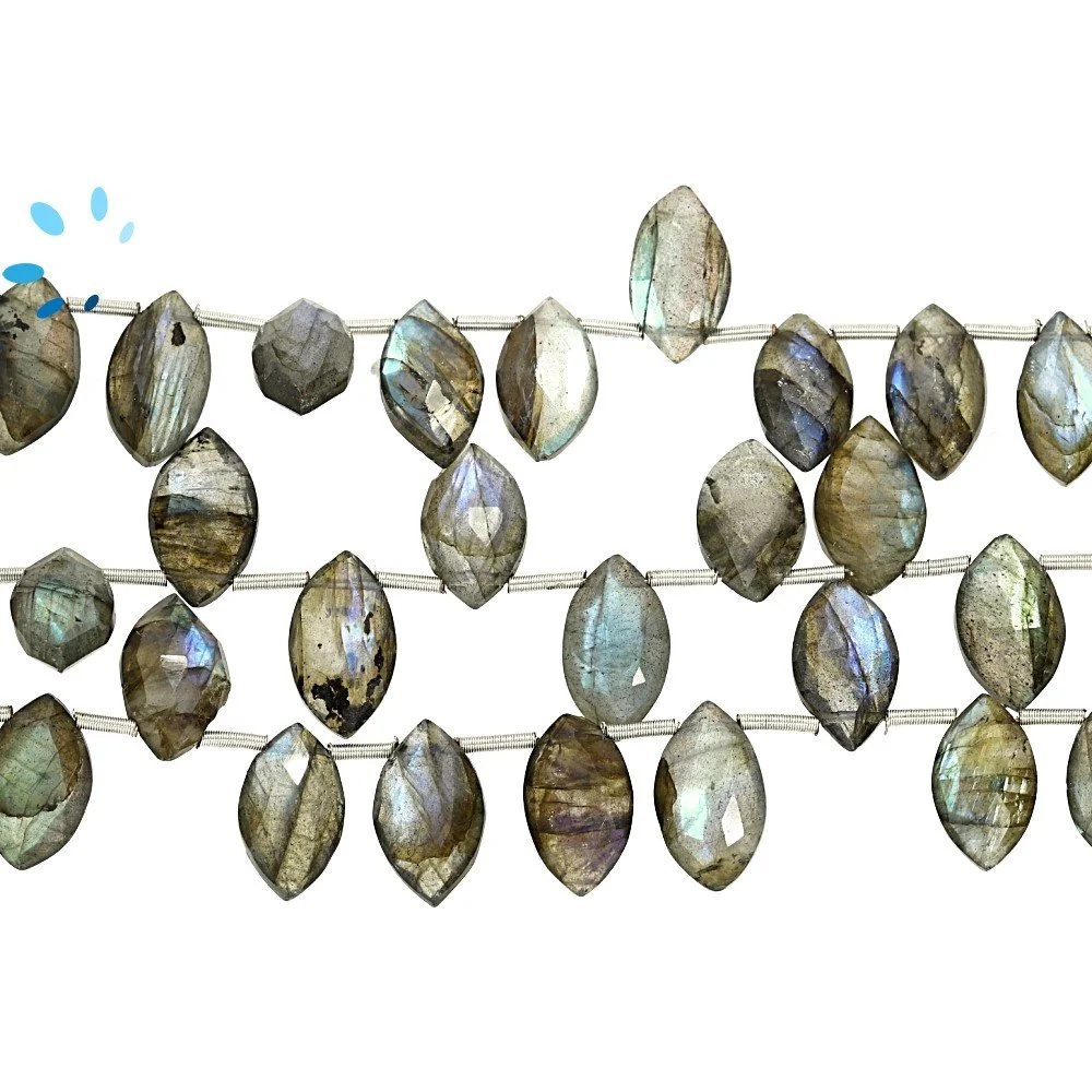 Labradorite Faceted Marquise Top Drilled Beads 10x6 - 12x7mm - 8 Inch Strand