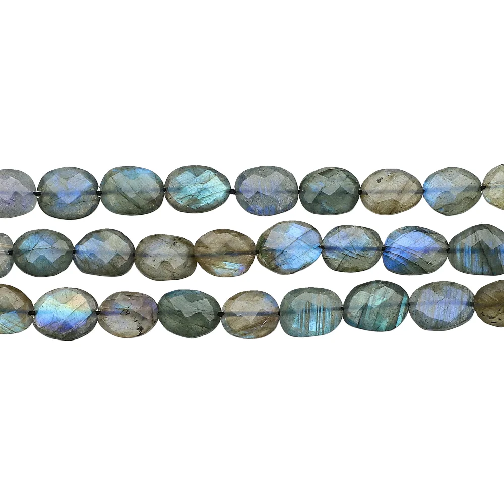 Labradorite Faceted Oval Nuggets Top to Bottom Drilled Beads 11x9mm - 14 Inch Strand