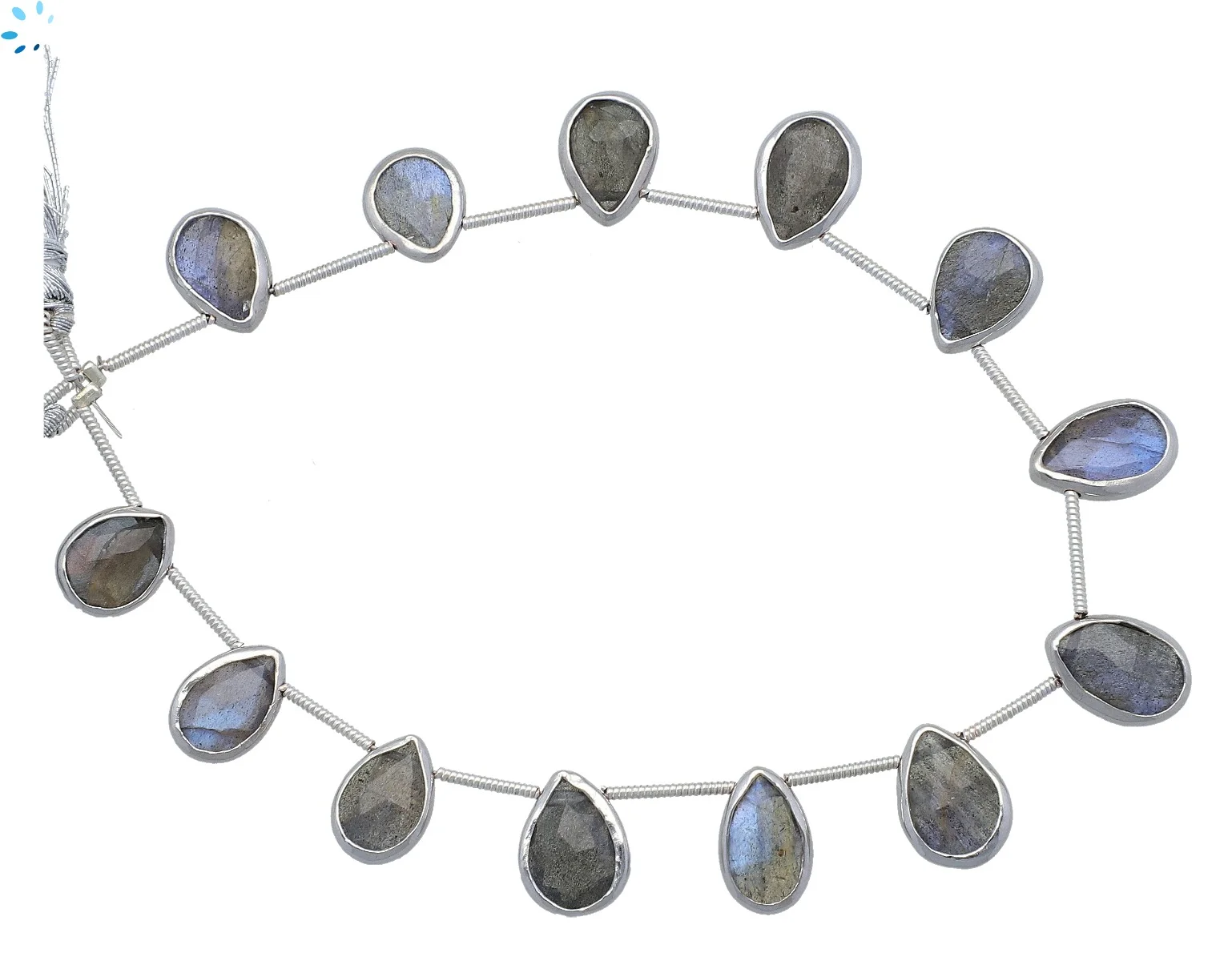 Labradorite Faceted Pear Bezel Set Beads 13x10 - 15x12mm Top Drilled - Platinum Plated Sterling Silver