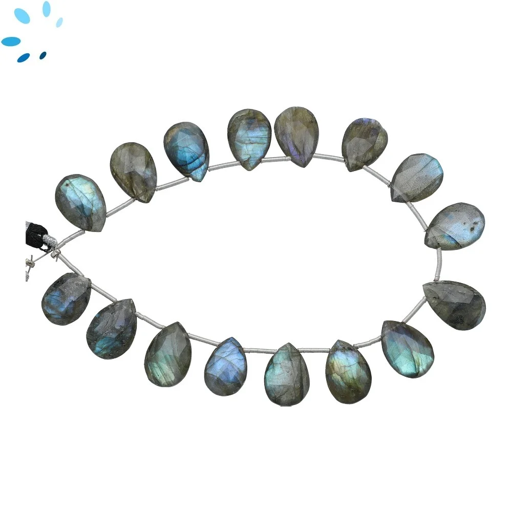 Labradorite Faceted Pear Top Drilled Beads 16x13 - 18x14mm - 8 Inch Strand