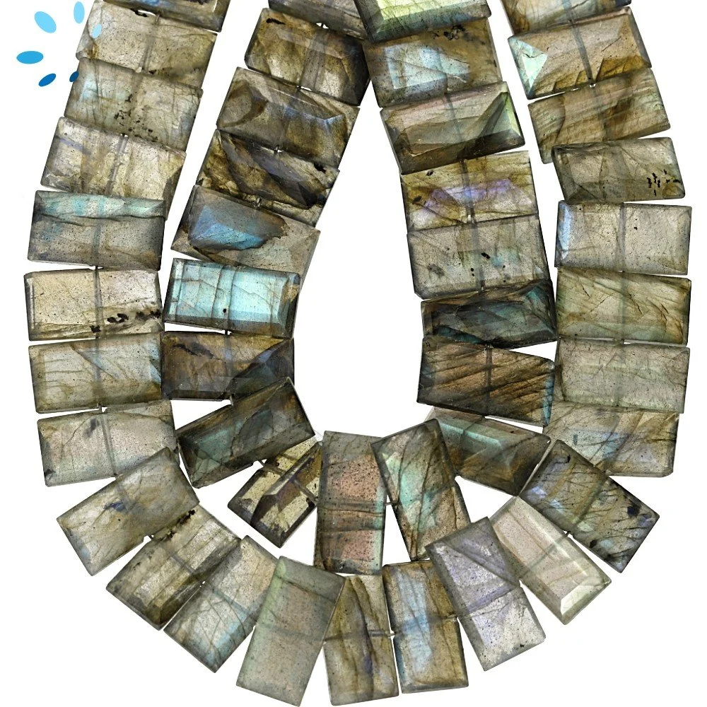 Labradorite Faceted Rectangle Center Drilled Beads 14x7 - 16x9mm - 8 Inch Strand