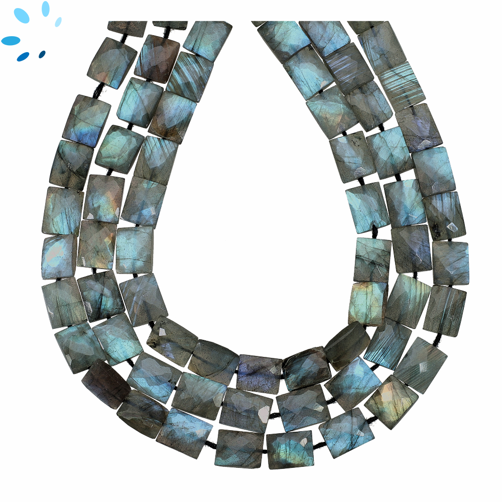 Labradorite Faceted Rectangle Top to Bottom Drilled Beads 10x8mm - 14 Inch Strand