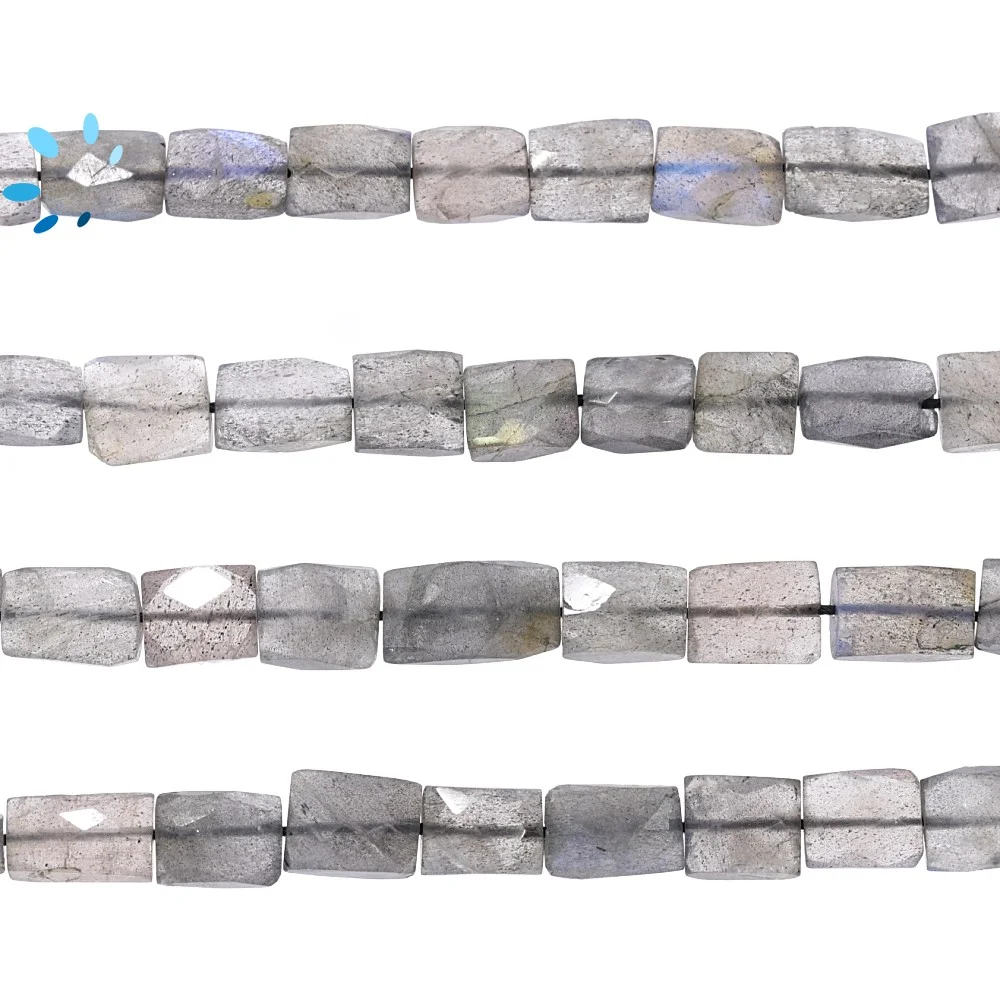 Labradorite Faceted Rectangle Top to Bottom Drilled Beads 9x7mm - 14 Inch Strand