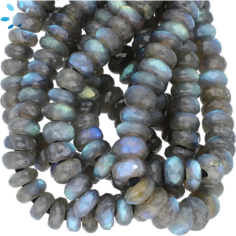 Labradorite Faceted Rondelle Center Drilled Beads 9mm - 8 Inch Strand