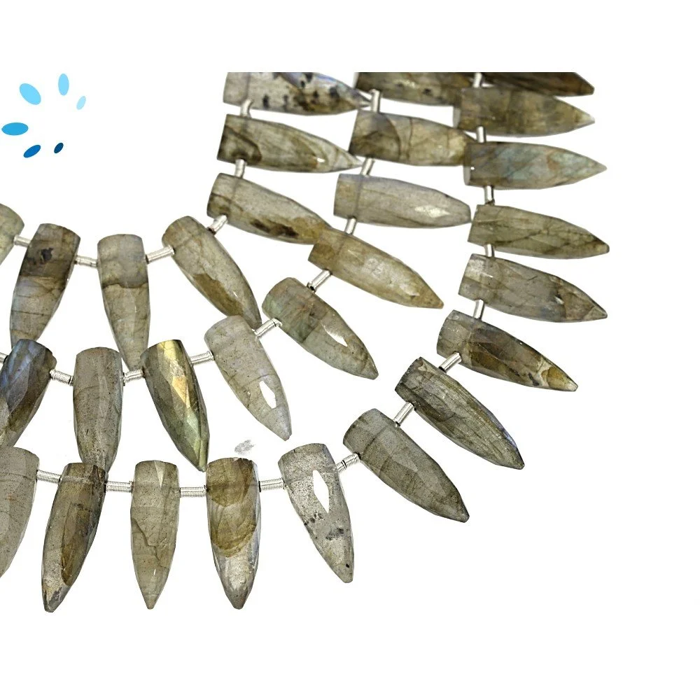 Labradorite Faceted Spike Top Drilled Beads 13x4 - 16x5mm - 8 Inch Strand