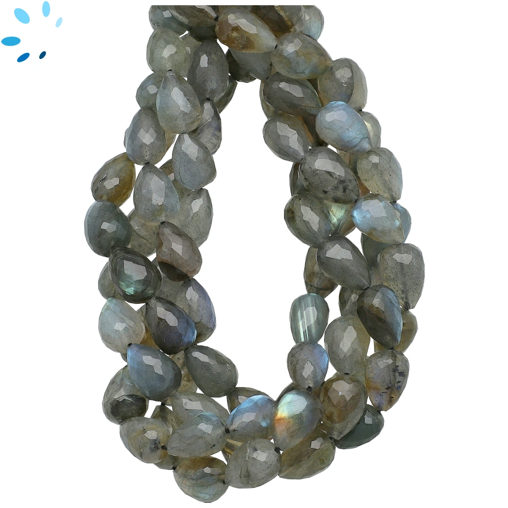 Labradorite Faceted Tear Drop Top to Bottom Drilled Beads 11x8mm - 13 Inch Strand