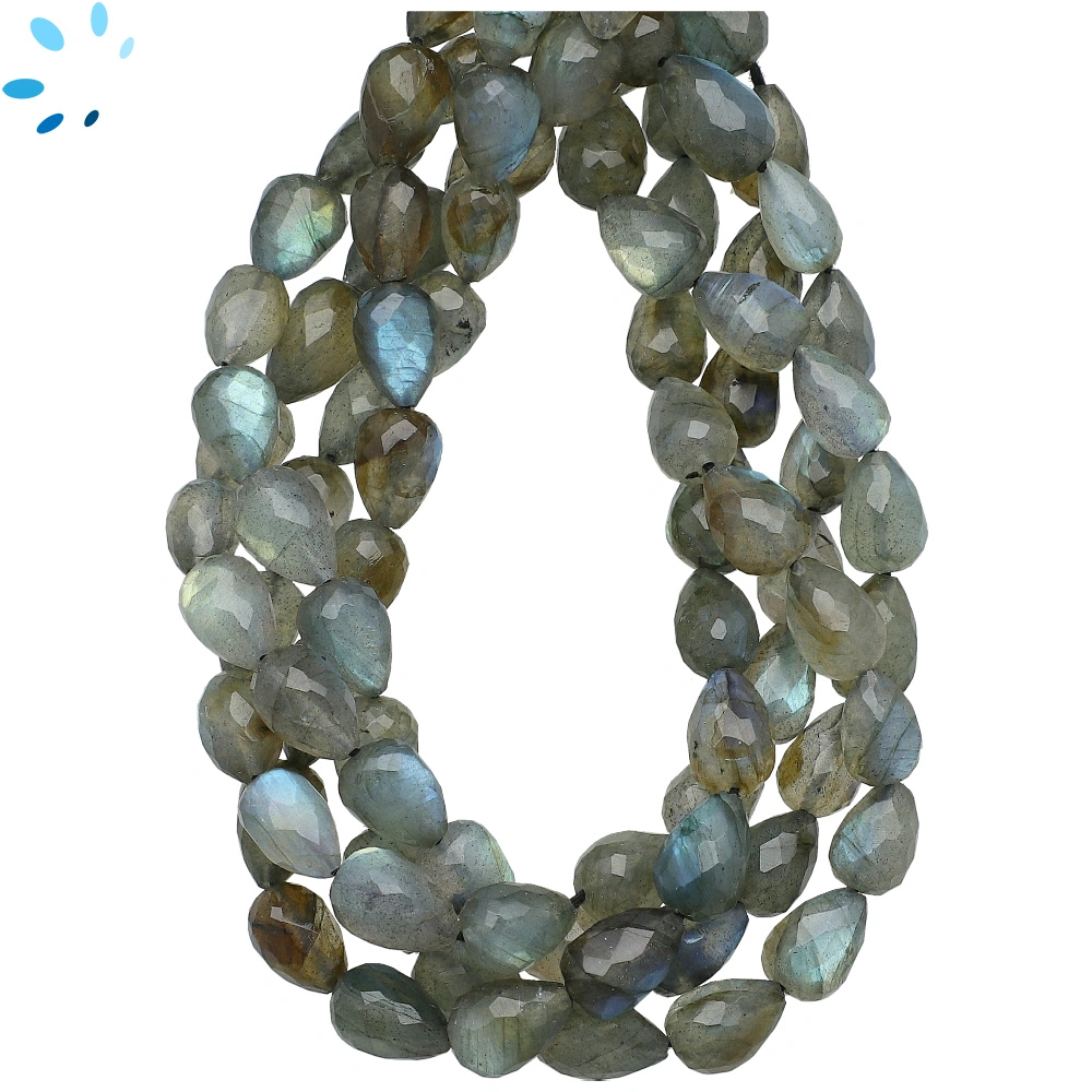 Labradorite Faceted Tear Drop Top to Bottom Drilled Beads 9x6mm - 13 Inch Strand