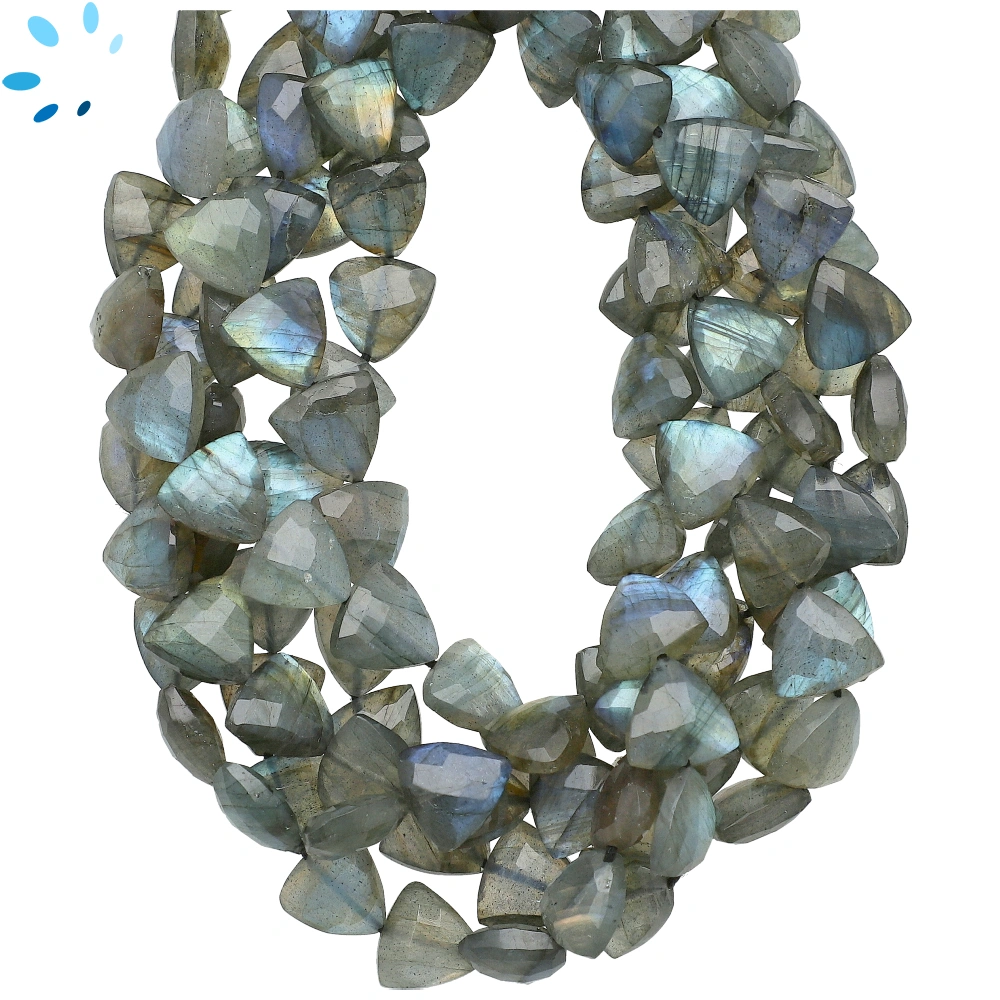 Labradorite Faceted Trillion Top to Bottom Drilled Beads 9x9mm - 13 Inch Strand