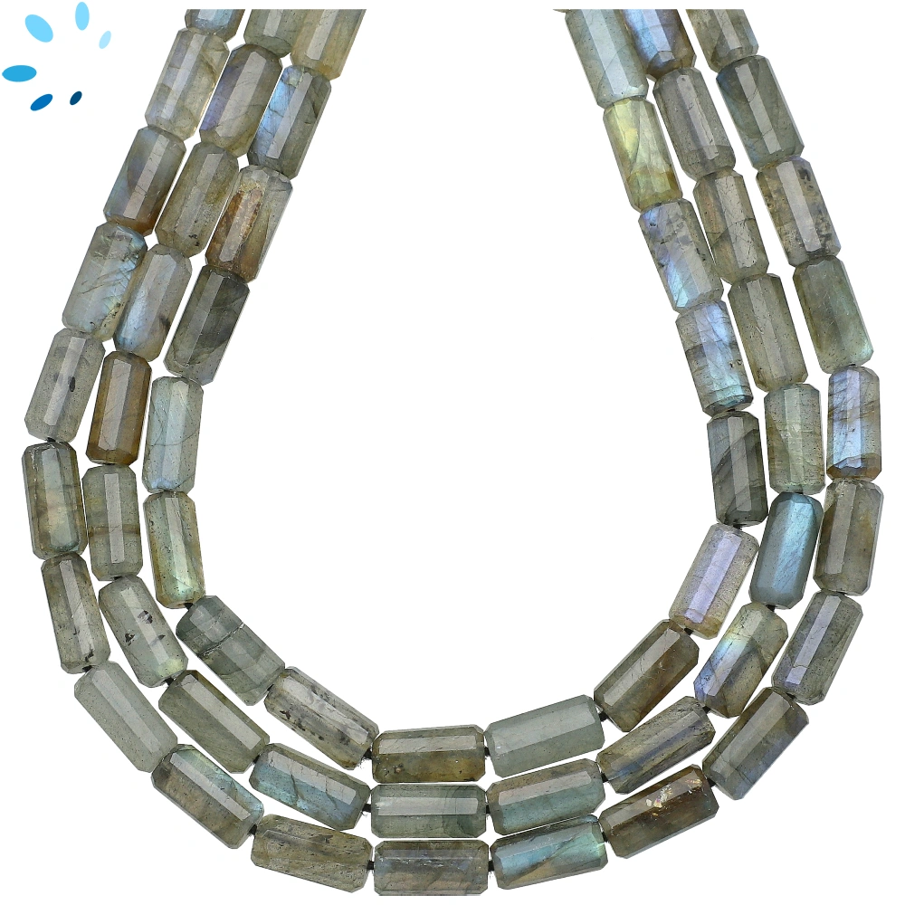 Labradorite Faceted Tube Top to Bottom Drilled Beads 11x5mm - 13 Inch Strand