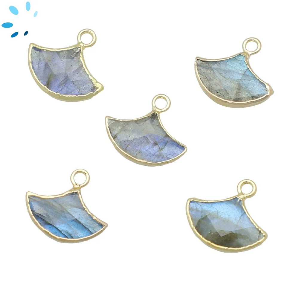 Labradorite Fan Charm Pendant 15x10mm 18k Gold Electroplated - Set of 2