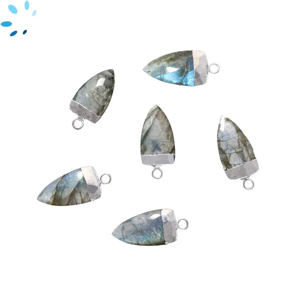 Labradorite Half Marquise Charm Pendant 18X10mm Silver Electroplated - Set of 2