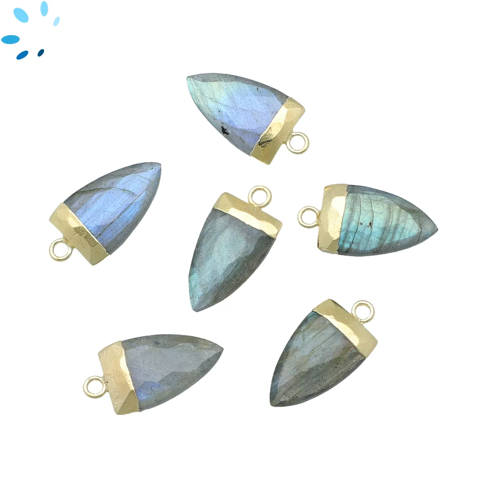 Labradorite Half Marquise Pendant Charm 18X10mm 18k Gold Electroplated - Set of 2