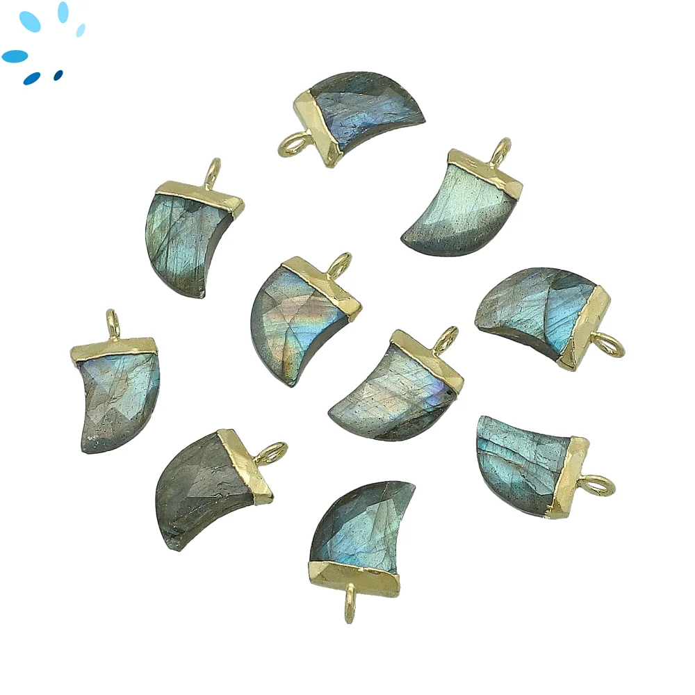 Labradorite Horn Charm Pendant 10x9mm 18k Gold Electroplated - Set of 4