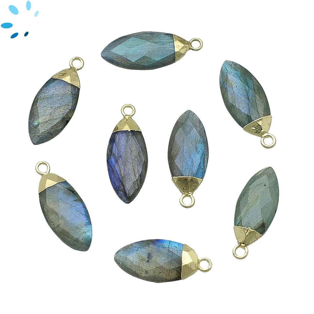 Labradorite Marquise Charm Pendant 18x8 - 20x9mm 18k Gold Electroplated - Set of 4