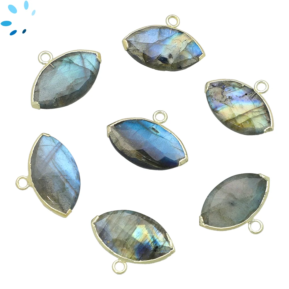Labradorite Marquise Charm Pendant 20x11mm 18k Gold Electroplated - Set of 2